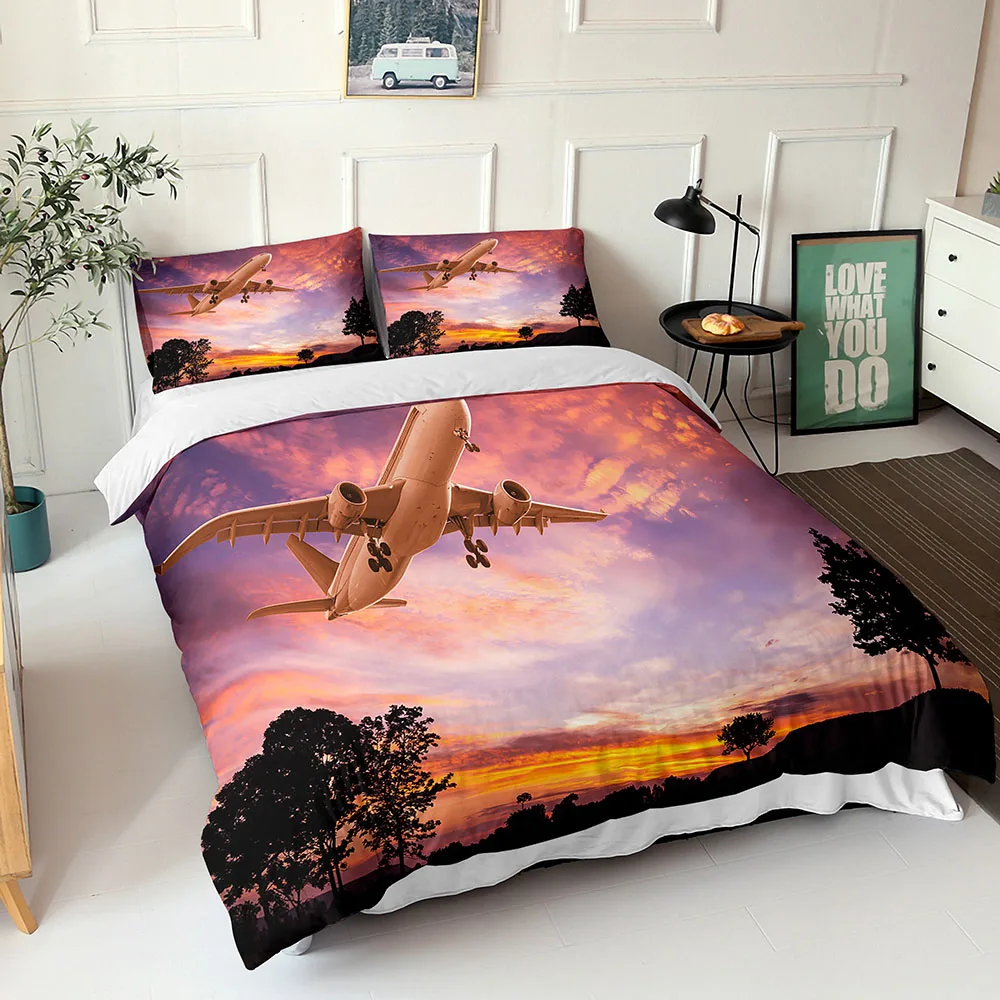 

3d Print Duvet Cover Airplane Motif Double Bedspread With Pillowcases Modern Comforter Stes Fabic Home Textiles
