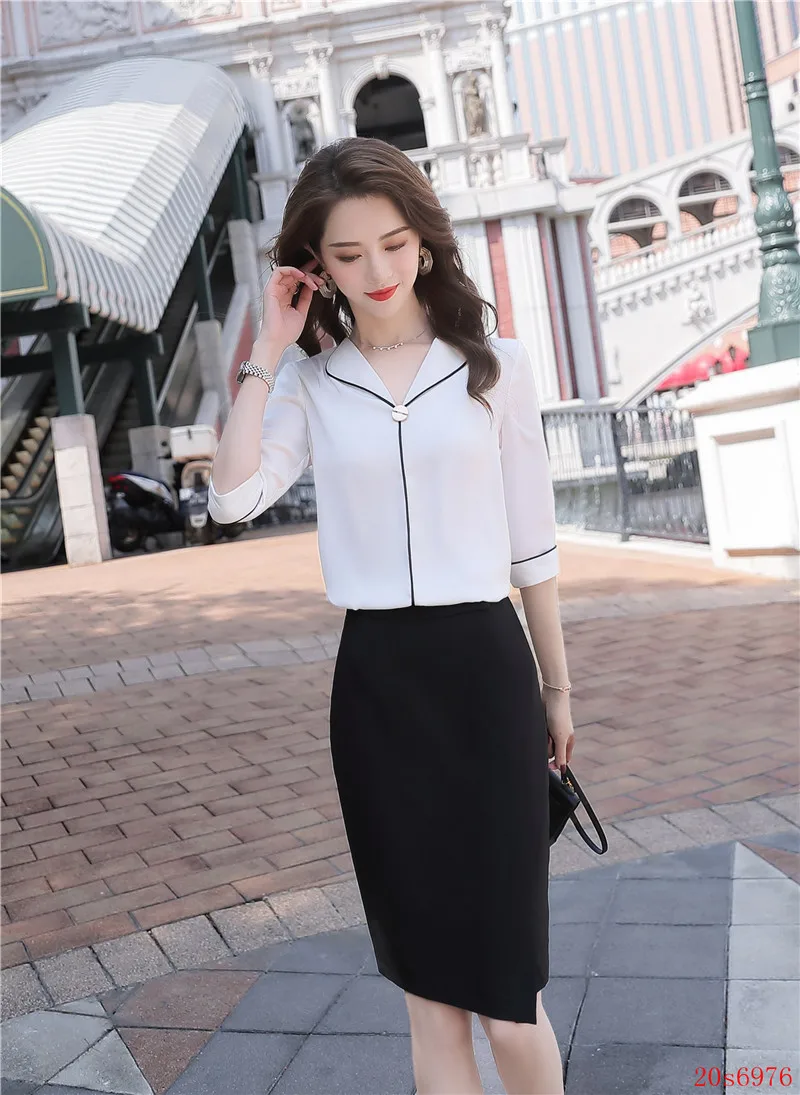 Женский офисный комплект из 2 предметов блузка с коротким рукавом и юбка|Рубашки|