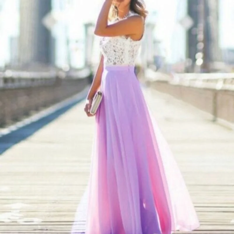 

Womens Long Maxi Dress Bridesmaid Lace Party Dress Fashion Sleeveless Wedding Party Elegant Casual Wear