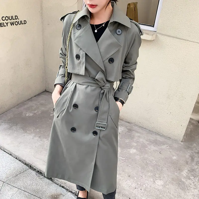 Женский Тренч в стиле ретро двубортная ветровка британском с лацканами