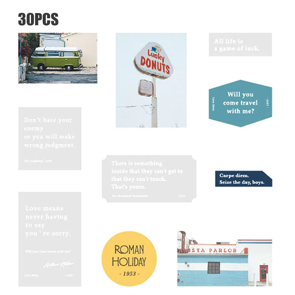 

30pcs Handmade Portable Art Universal For Scrapbook Album Stationery DIY Craft Retro Style Hand Account Material Stickers