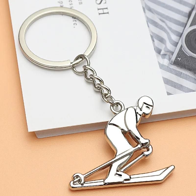 

New Metal Skiing Ski Keychain Keyring Charms Sport Key Chains Rings