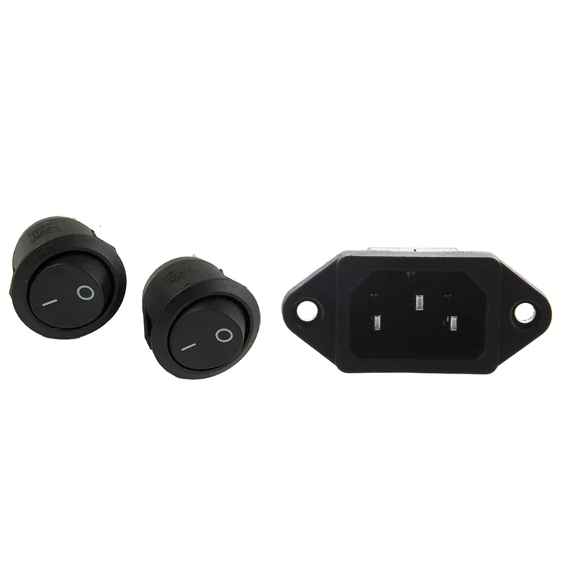 2 шт. ВКЛ/ВЫКЛ терминал SPST черный круглый Кулисный переключатель и 1 Iec 320 C14 штекер 3