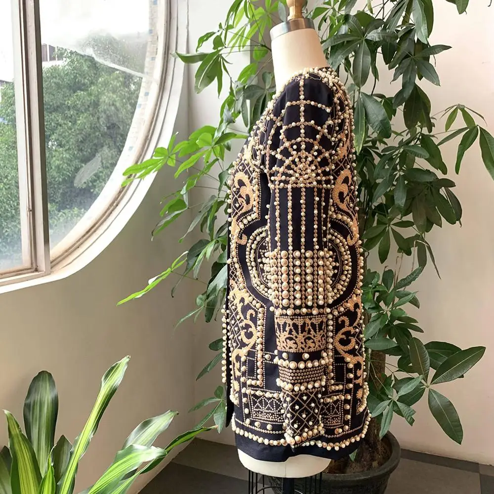 Женское винтажное пальто с длинным рукавом тонкое черное геометрическим