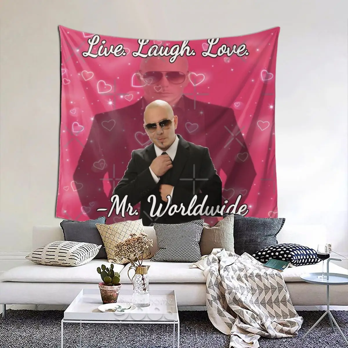 

Mr Worldwide Says To Live Laugh Love Tapestry rapper pitbull Wall Bedspread Bohemian Psychedelic Decor Blanket For Bedroom Dorm