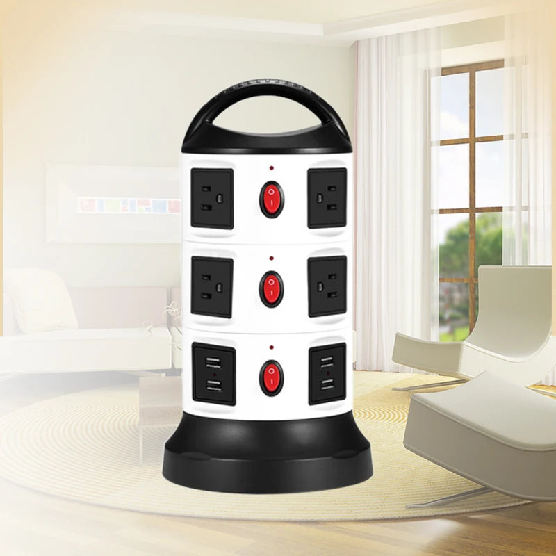 10A 2500W умная розетка вертикальный ряд штекер мульти 3 слоя 4 гнезда USB Мощность
