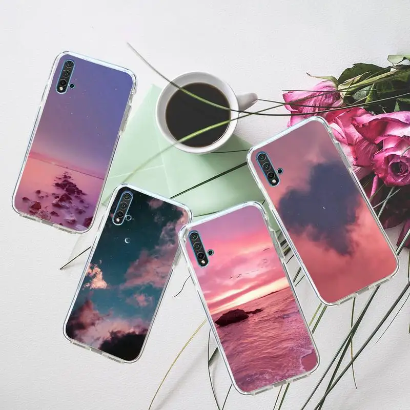 

Pink love cloud starry sky Phone Case Transparent for Huawei honor P mate 40 20 30 10 50 i 9 x mate pro lite 8a