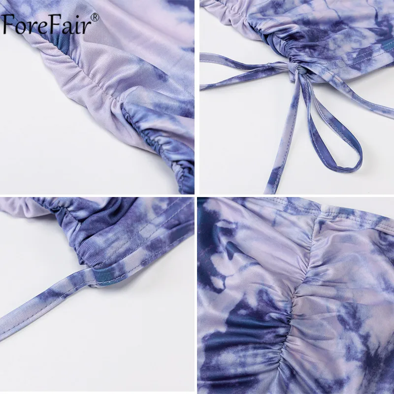

Forefair Blue Tie Dye Mini Bandage Sexy Backless Spaghetti Strap Bodycon Dress 2020 Summer Women Casual Lace Up Party Dresses