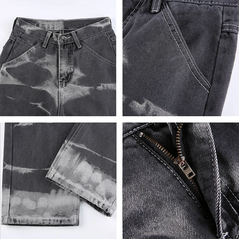 

Brown Tie Dye Print Y2k Baggy Mom Jeans Women 2021 Vintage Aesthetic Straight Denim Pants High Waist Gray Trousers Streetwear