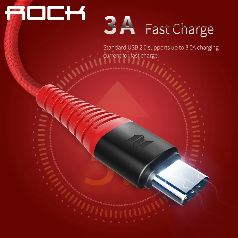 USB Type C кабель Rock для быстрой зарядки 3 А зарядный мобильного телефона провод Xiaomi