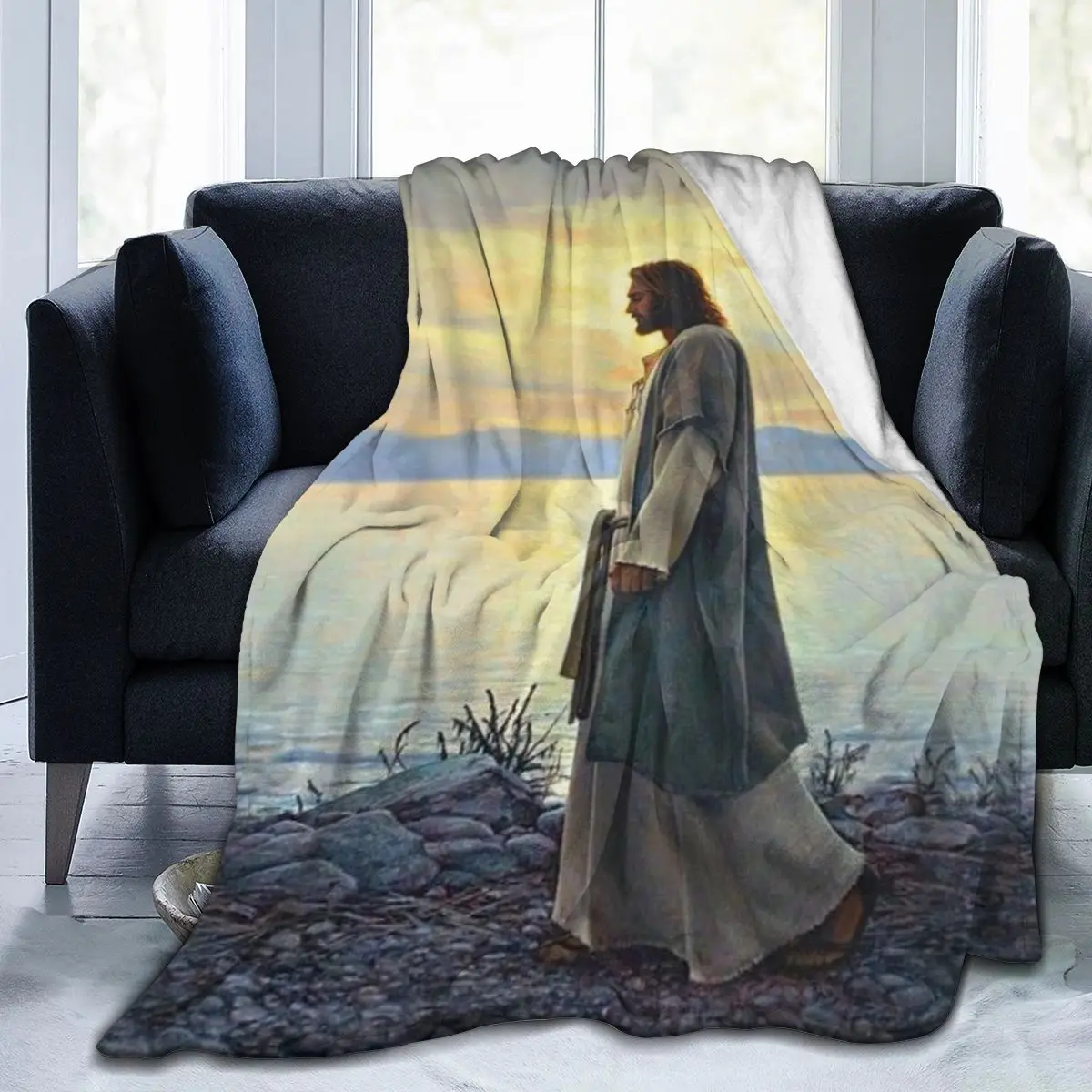 

New fashion 3D printing Jesus comfortable plush blanket printing flannel bed linen soft blanket square picnic soft blanket