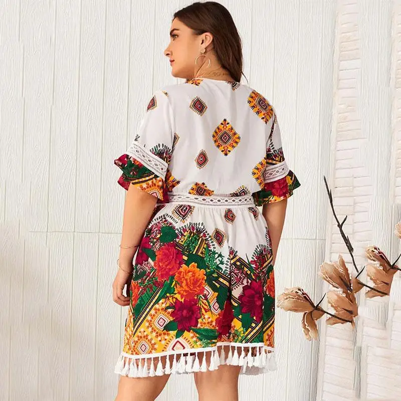 Женское короткое платье с V образным вырезом размеры до 4XL|Женские платья| |