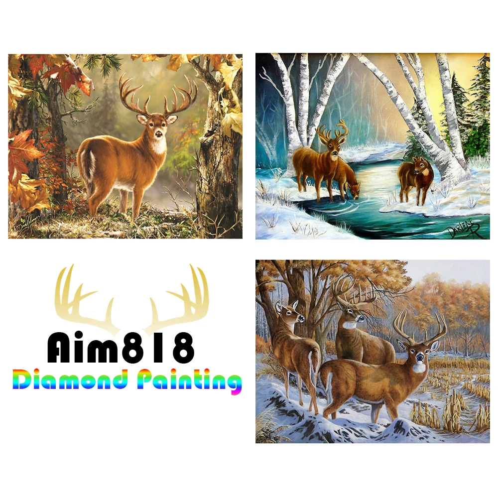 5D DIY полная дрель круглая Алмазная картина животное лес олень вышивка пейзажа