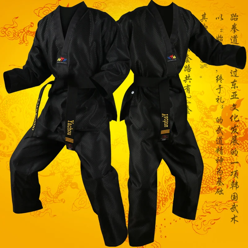 

Adult kids Men Women Black taekwondo uniform dobok wtf Cotton tae kwon do set clothes TKD clothing sets belt karate suits