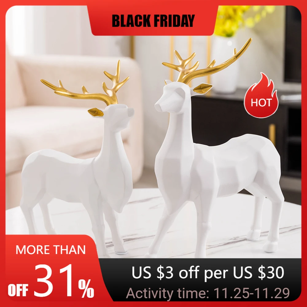 

Nordic style resin figurines elk styling animal sculpture statue modern home decor office living room accessorie Christmas decor