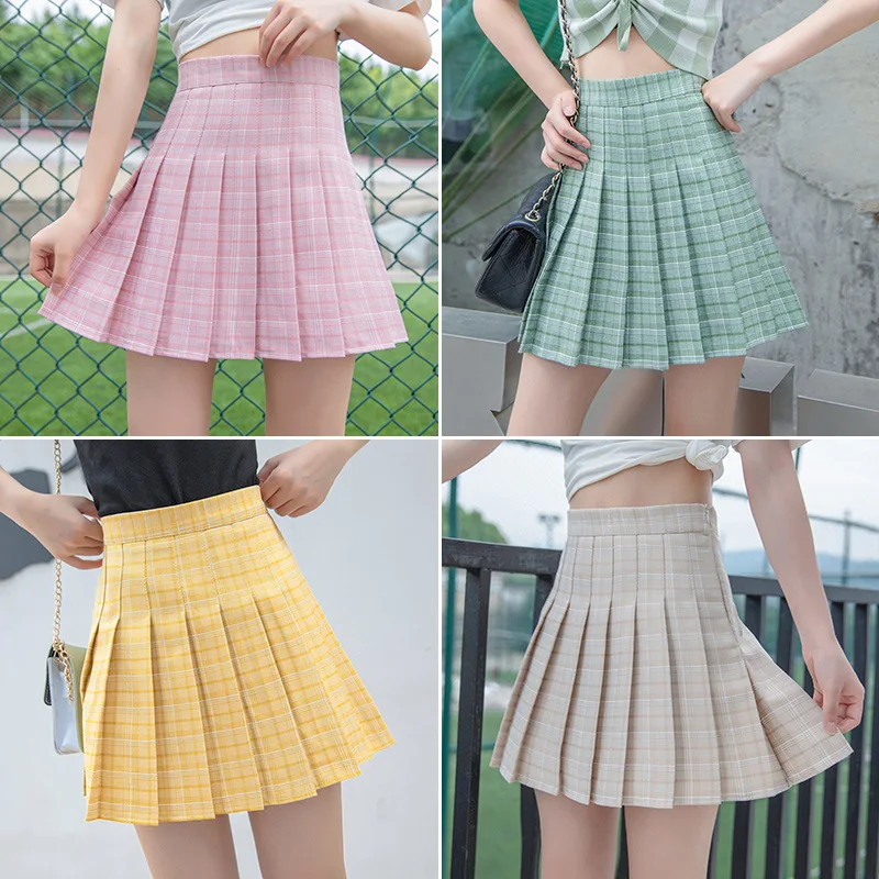 

4 Colors Korea Japanese Girls Pleated Skirts Student School Uniform Hight Waist A-line Plaid Skirt Sexy Jk Uniforms For Woman XS