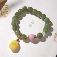 s925 sterling silver gold plated natural hetian gray jade beeswax amber bracelet retro chinese style temperament ladies bracelet