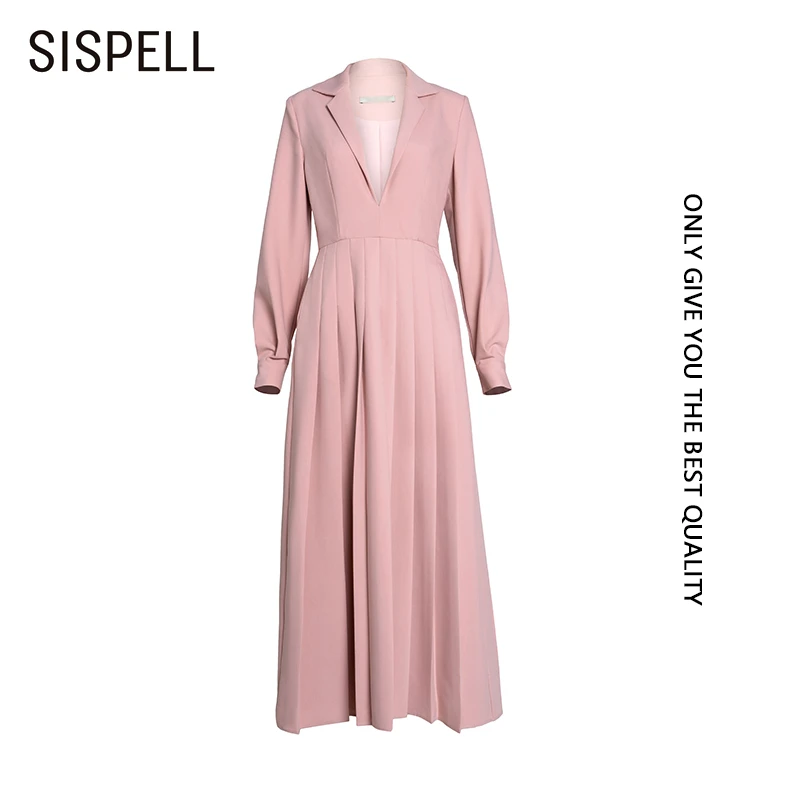 

Женское платье с поясом SISPELL, однотонное платье с глубоким V-образным вырезом, длинным рукавом и высокой талией, облегающее платье с рюшами, ...