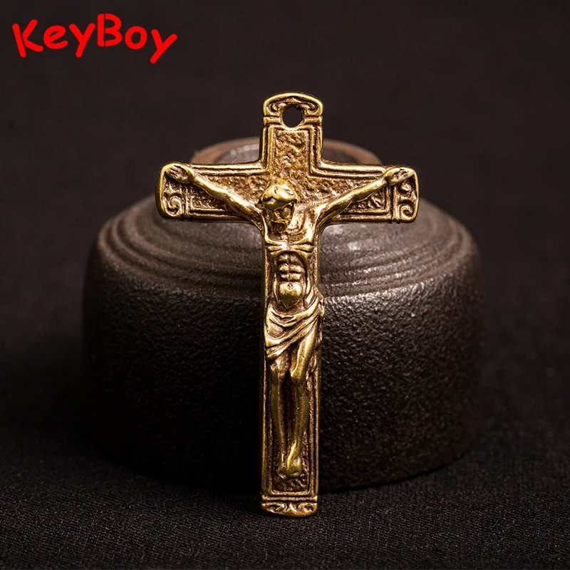 Винтажная Подвеска из чистой меди с крестом Иисуса для брелока ожерелье ручной