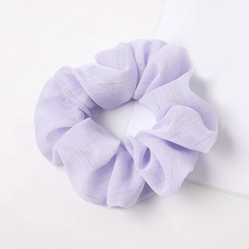 

New 2020 Solid Color Chiffon Silver Bright Silk Hair Rope Rubber Band Ponytail Scrunchies Hair Accessories Ornaments