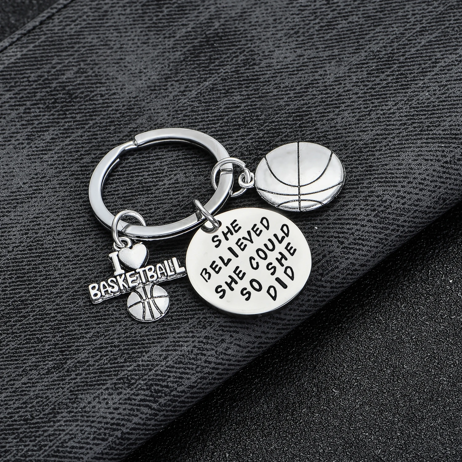 36PCs She Believed She Could So She Did Keychains I Love Basketball Letter Basketball Charm Pendant Keyrings Women Girls Gifts