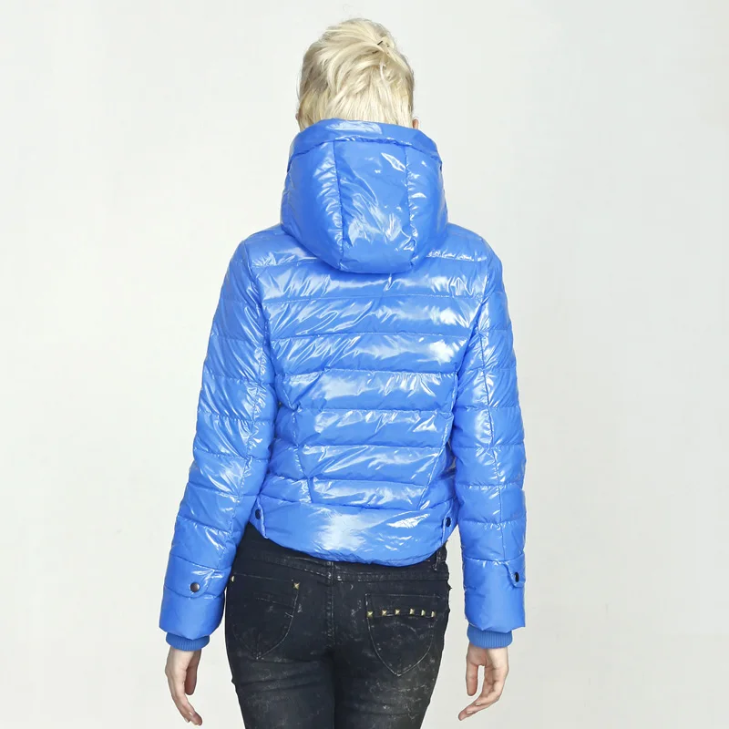 Большая распродажа 90% настоящий пуховик Женский глянцевый яркий тканевый теплый