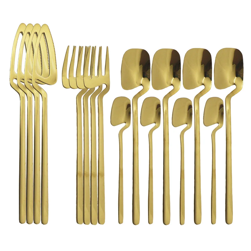 

16Pcs Gold Cutlery Sets Kitchen Decor Spoon Fork Knife Set Flatware Tableware Stainless Stee Dinnerware For Dessert Soup Coffee