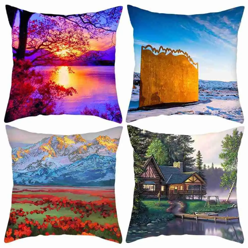 

45x45CM Desert Sunset Flower Oil Watercolor Plant Home Pillow Case Cushion Cover Family Wedding Party Sofa Seat Chair Car Office
