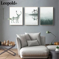 nordic abstract landscape canvas poster green jungle deer painting wall art modern living room home decoration accessories