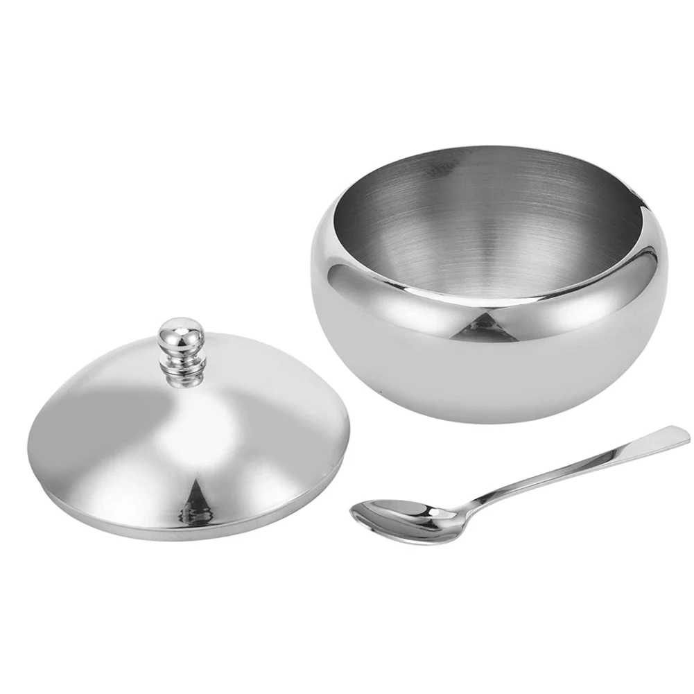 

Sugar Bowl Stainless Steel Spice Jar Salt Pepper Container Pot With Lid Spoon Kitchen Sugar Spice Pepper Storage Jar With Lid