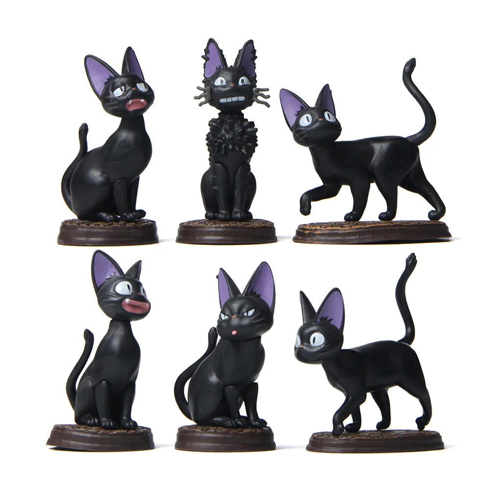 6pcs Studio Ghibli Anime Kiki's Delivery Service Jiji Black Cat Figurines Desk Ornament Model Fairy Garden Home Decoration Gifts