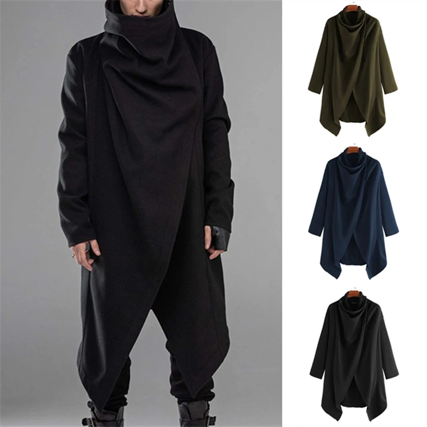 Men Coat Tops Muslim Fashion Casual Long Cloak Windbreaker Men Clothing Punk Hip Hop Streetwear Turtleneck Cardigan Jackets Man