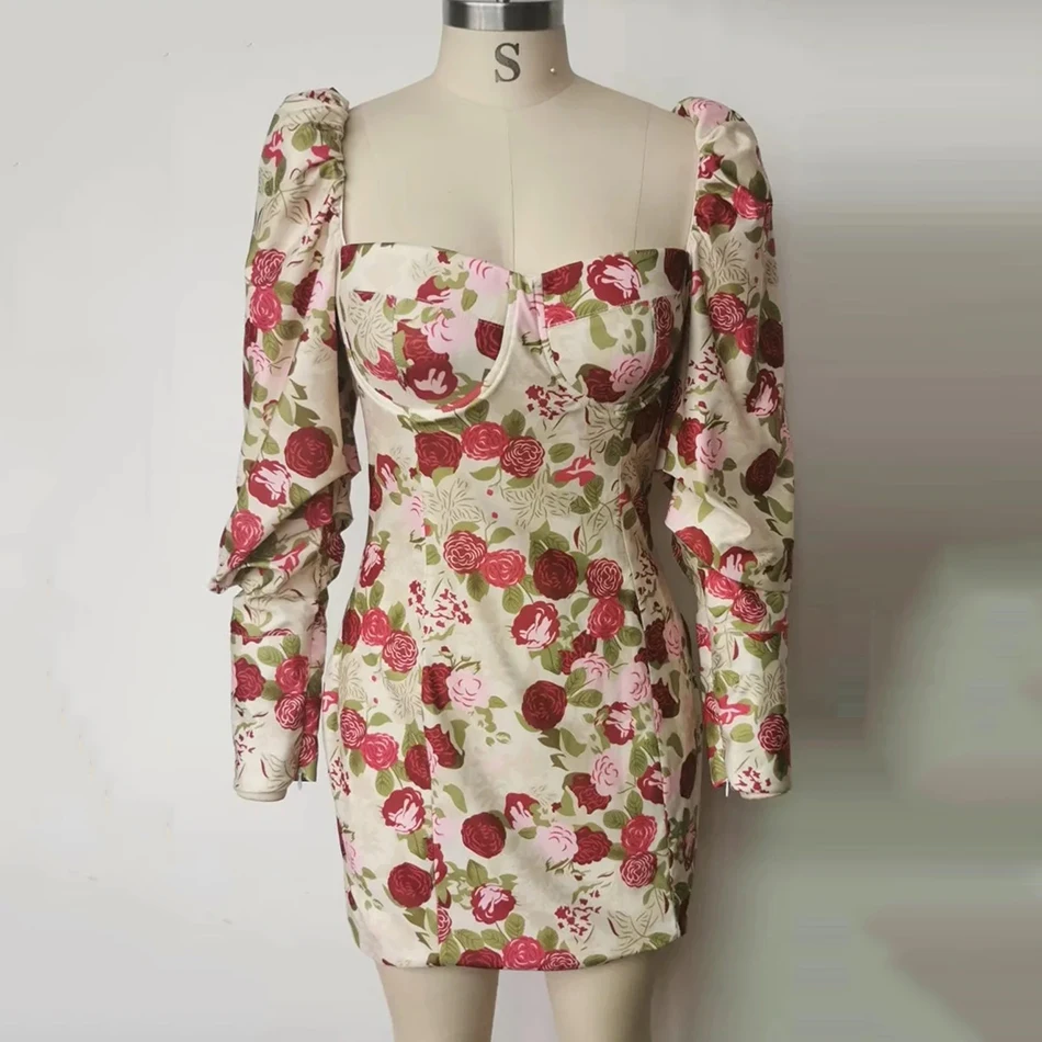 

Ailigou New Summer Women's Strapless Print Lantern Sleeve Mini Dress Sexy Bodycon Elegant Club Celebrity Banquet Dress Vestidos