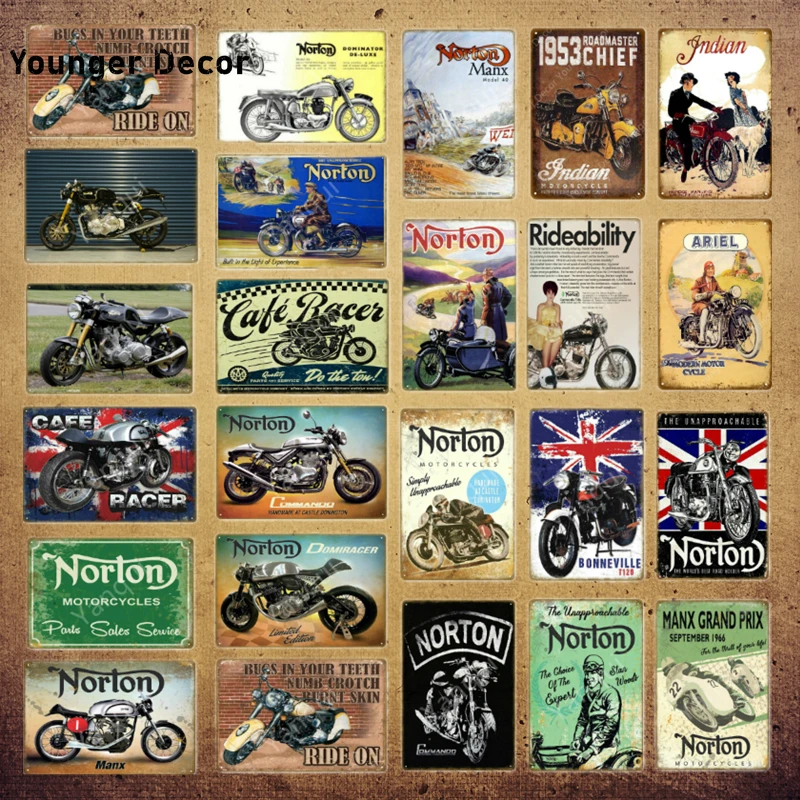 Racer Norton Motorcycle металлический постер жестяные вывески для паба автомобиля клуба