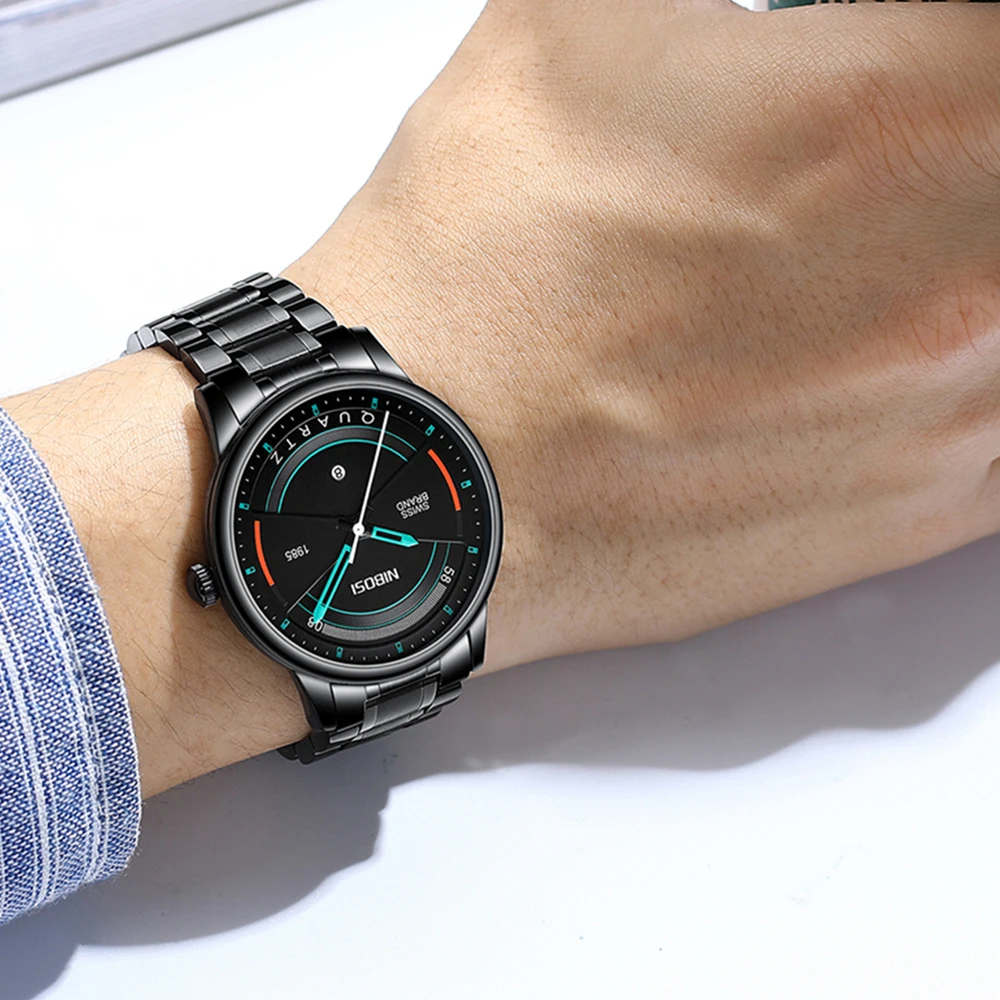 

NIBOSI New Men Watches Top Brand Luxury Black Sport Wristwatch for Men Waterproof Simple Design Male Clock Relogio Masculino