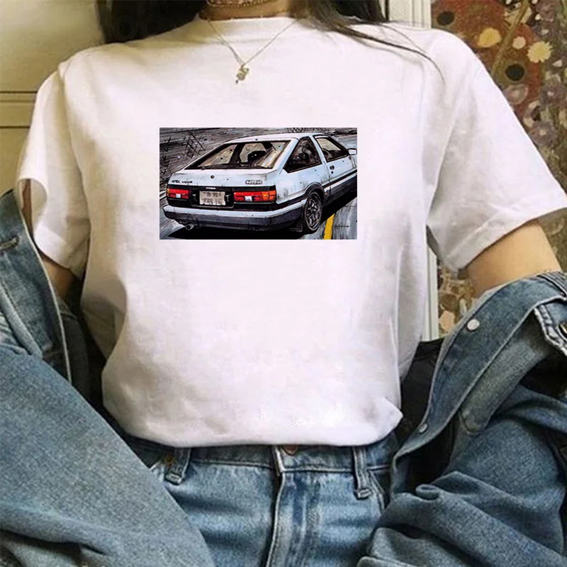 

INITIAL D Super Car AE86 T-shirts Women's Summer White Shirt Short Sleeve Woman Clothing 2021 Women-clothing With Sleeves Tops