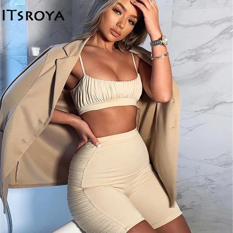 Однотонный комплект из двух предметов Itsroya короткий топ без рукавов с открытой