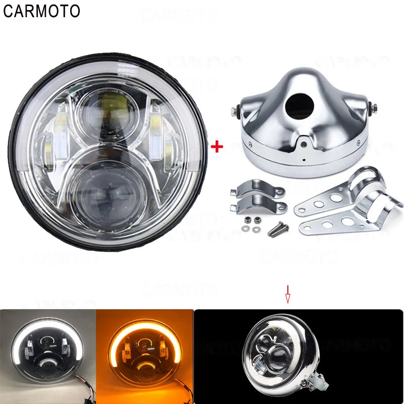 Серебристый 1pcs 7 Inch DOT SAE E9 Motorcycle Headlamp with angle eye Led Headlight 7inch housing bucket trim ring for Touring Electra Glide - Цвет: Серебристый