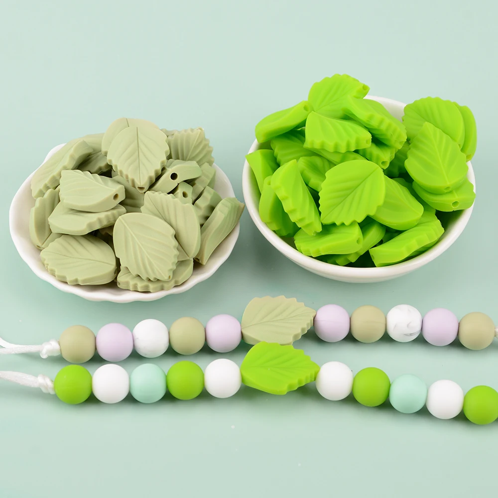 LOFCA-Cuentas de hoja de silicona para collar, cuentas de hojas org&aacute;nicas masticables suaves sin BPA, mu&ntilde;eco de nieve, juguetes de dentici&oacute;n para beb&eacute;, cadena DIY, 5/10 Uds.-3