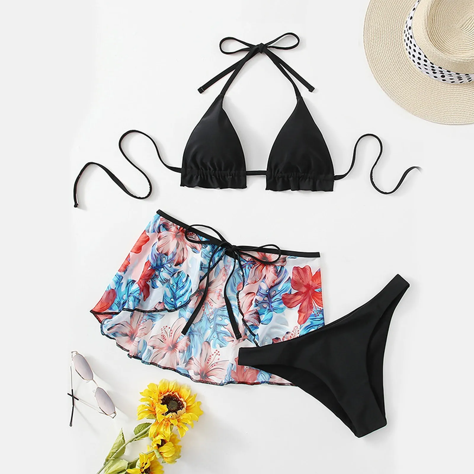 

Womail bikini swimwear women micro bikini high waist bikini Women's Fashion Sexy Open Back Floral Print Split Beachwear Bikini