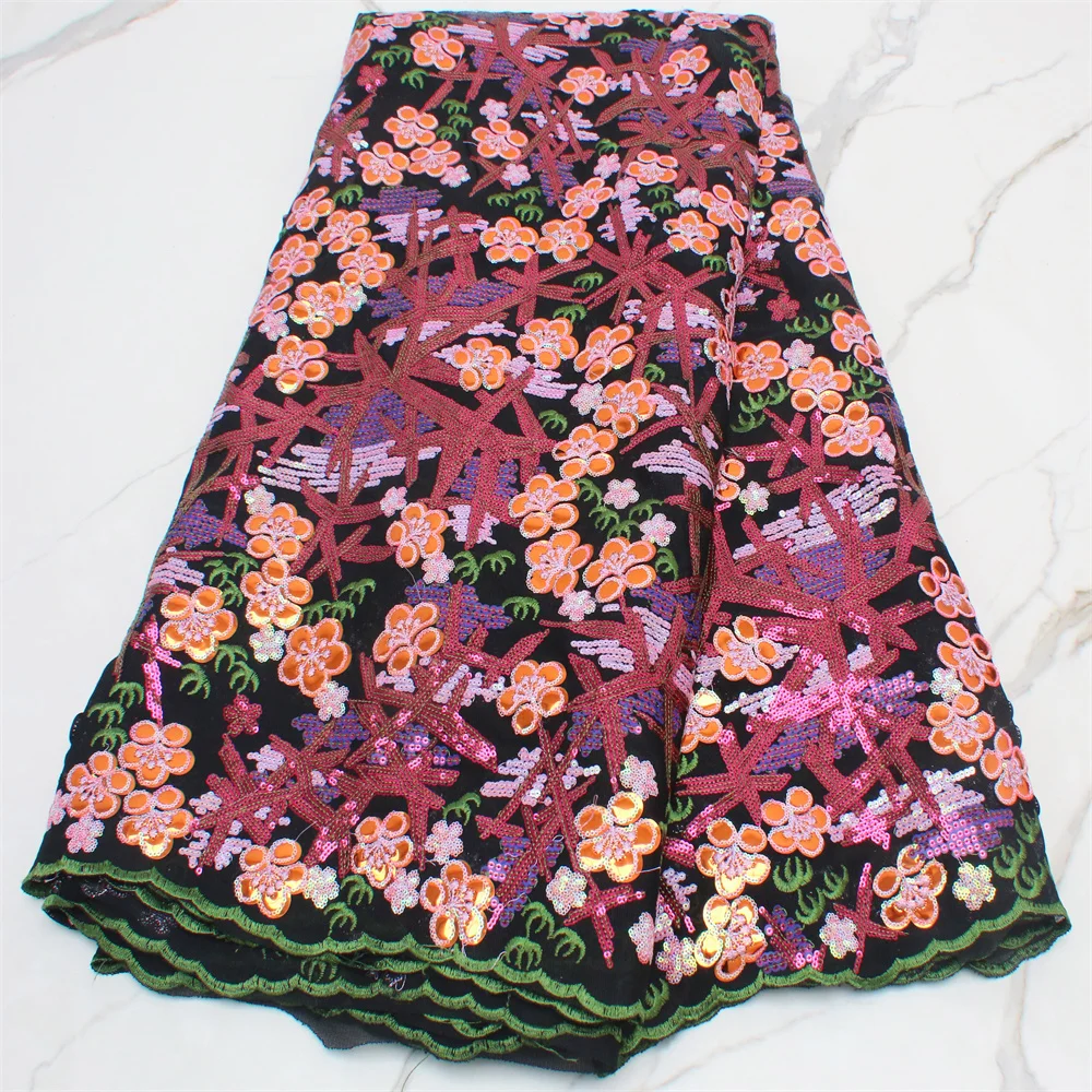 

High Quality Multicolor Velvet Lace Fabrics 2021 Latest African Sequence Lace Fabric For Bridal Lace Nigerian Net Lace Fabrics
