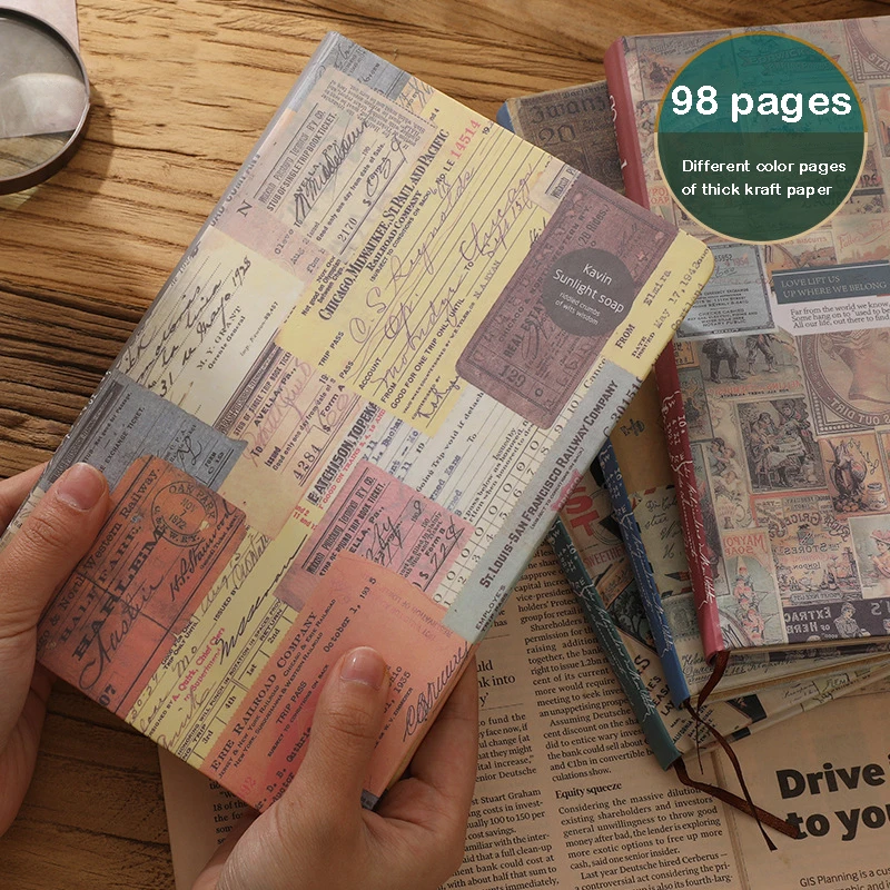

Vintage Style Notebook A5 Retro Sketchbook Color Page Diary Kraft Paper Antique Notebook Teacher Student Gift Book 98 Pages