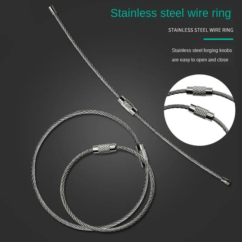 

Loop Camping Durable Outdoor Hiking Luggage Screw Lock Strong Bearing Carabiner Cable Multiple Size Wire Ring Keychain