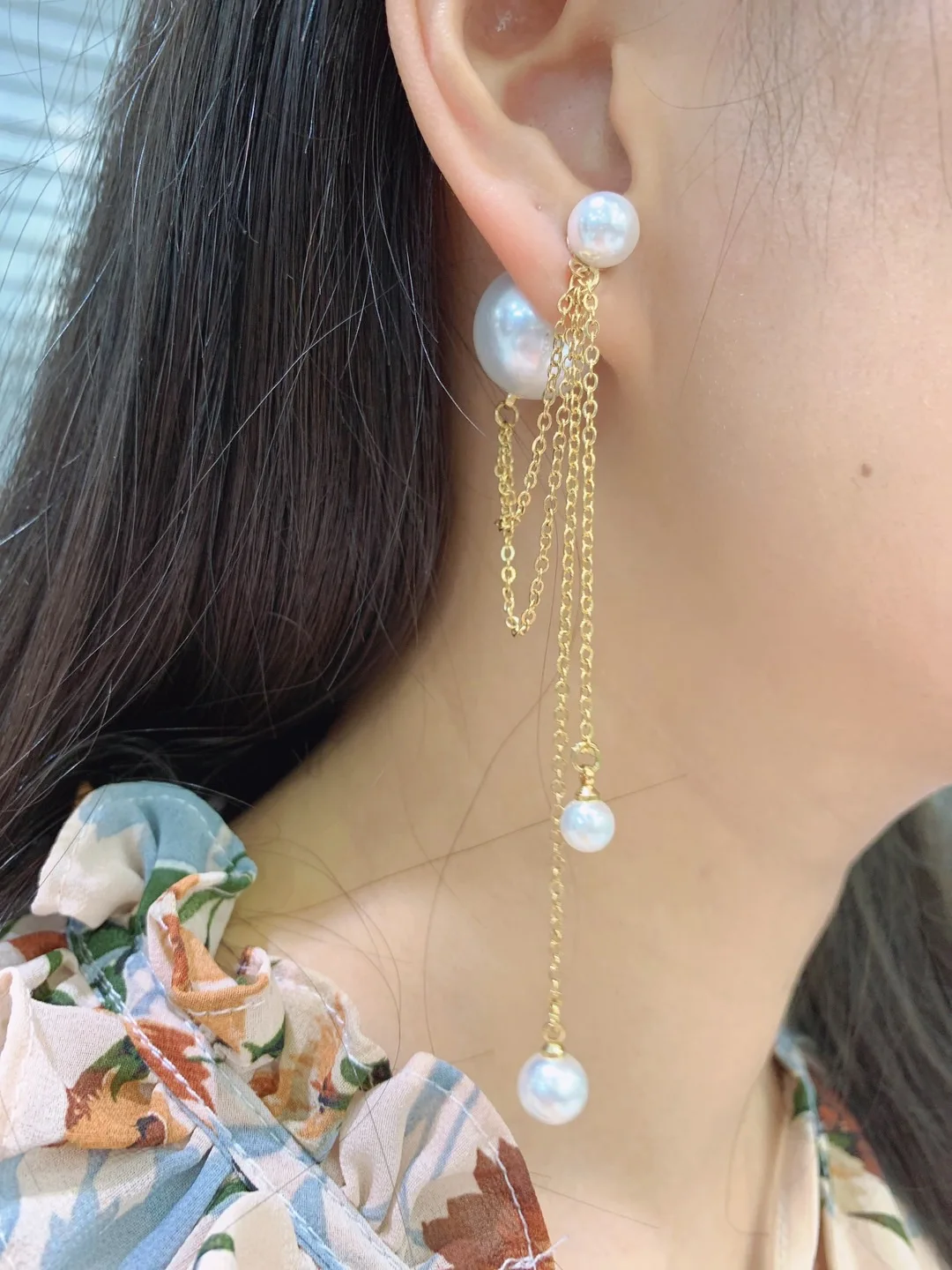 

fashion smart big imitation pearl stud earring front and back long tassels fashion women jewelry free shipping only 1 pair
