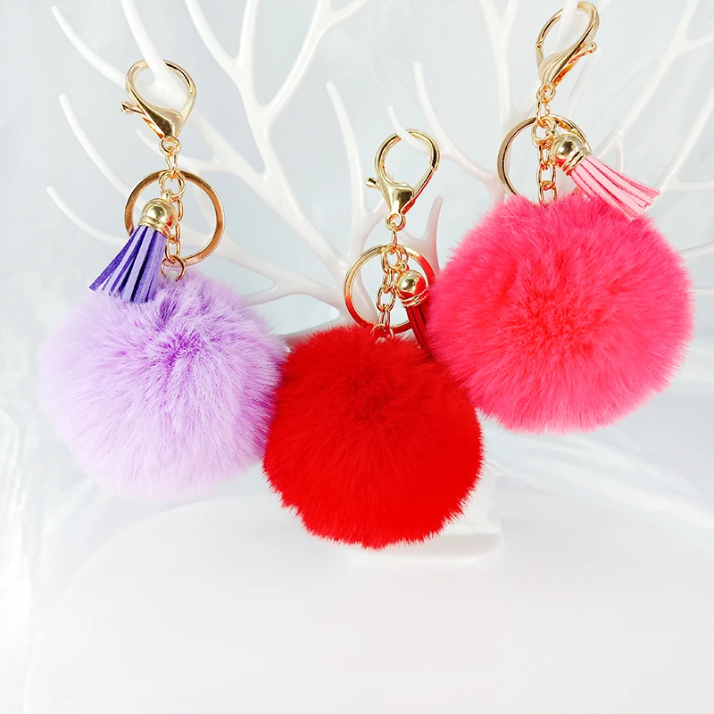 

20 exquisite colors flannel tassels pompom hair ball keychain pendant gift woman's bag pendant key ring small gift
