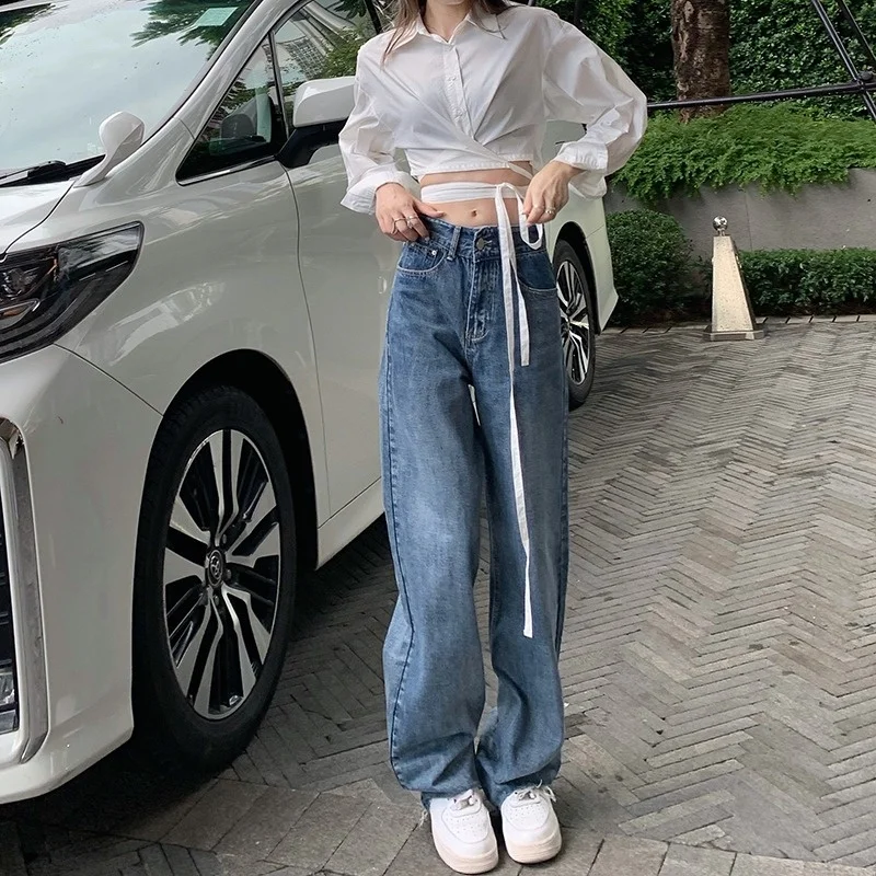 

Jeans Women's Korean-Style High Waist Slimming Loose All-Match Internet Celebrity Daddy Pants Design Sense Niche Hong Kong Style
