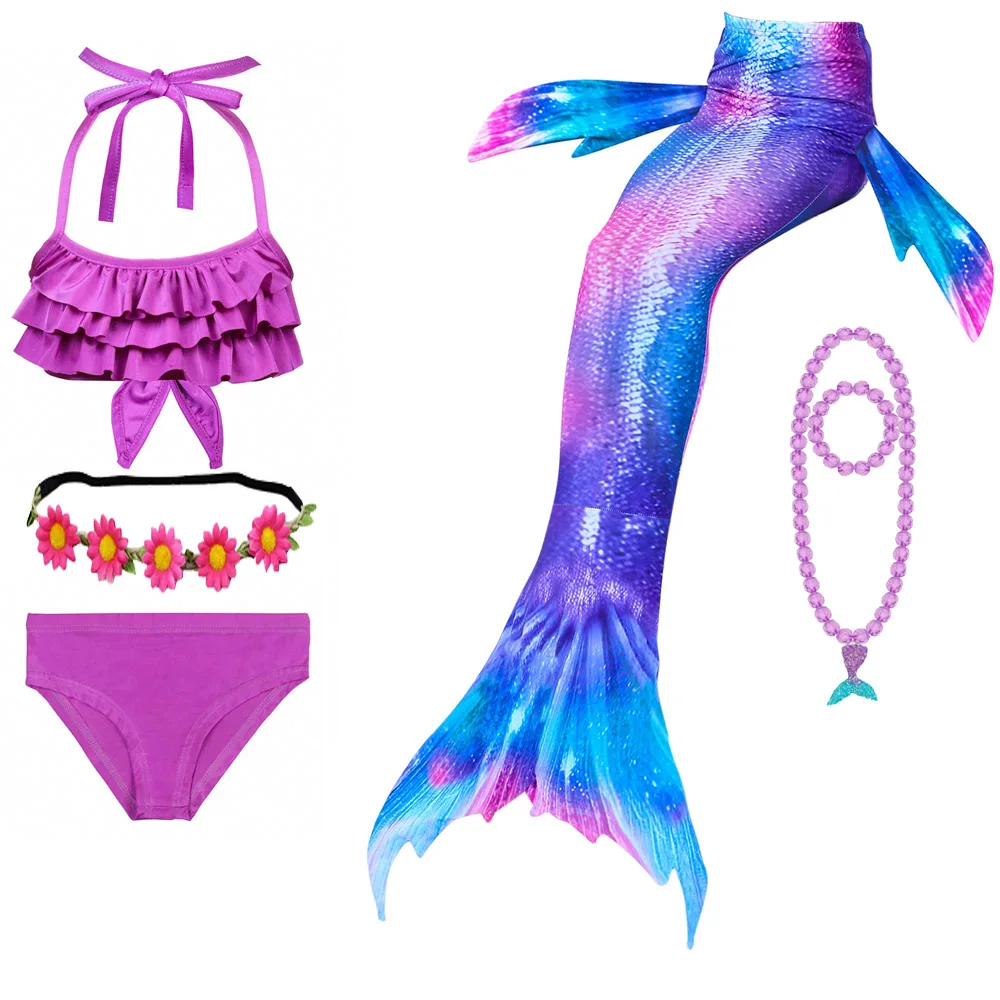 Синий детский костюм для купания Русалочка девочек красочный комплект бикини