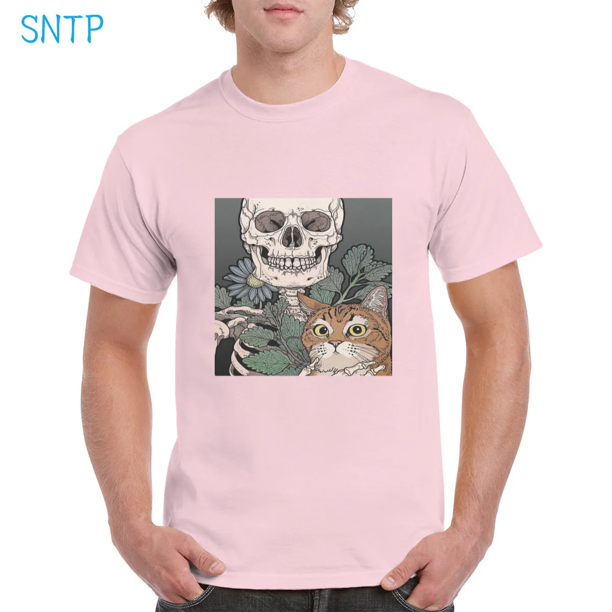 

Graphic Cute Funny Cat Look Demon Skeleton t shirt women Cat Top Streetwear 100% Cotton Soft Oversized Tee Man T-Shirt