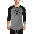 Мужская брендовая одежда, футболка с круглым вырезом и рукавом 34, одежда для тренировок, облегающая футболка для бодибилдинга и фитнеса, мужская рубашка