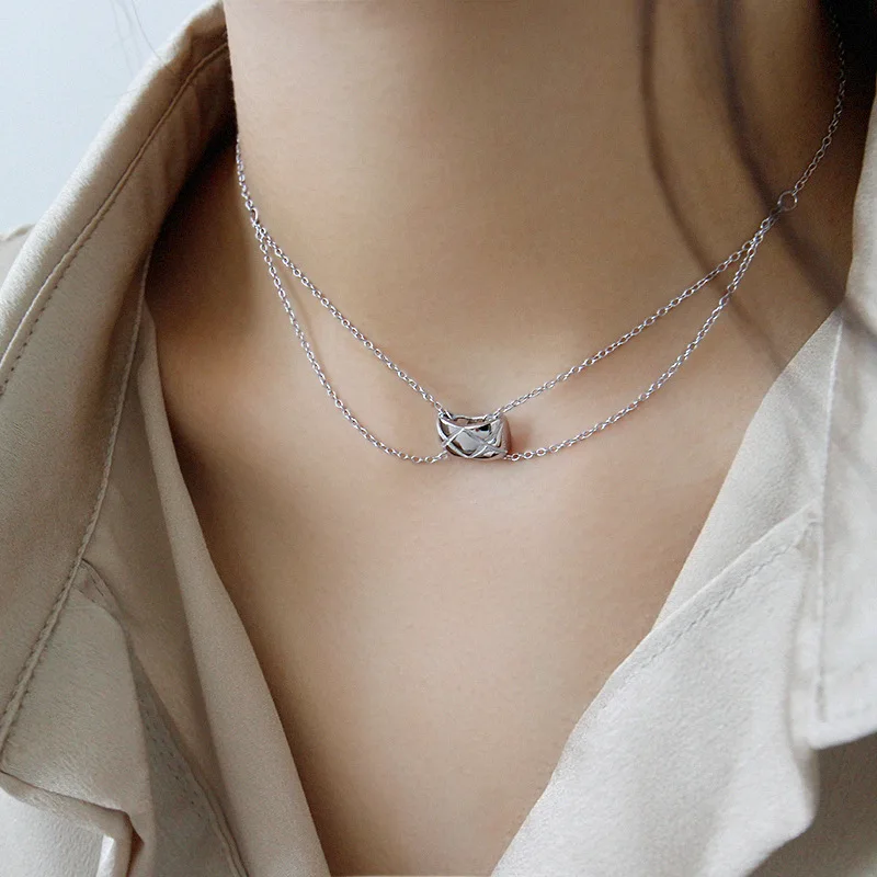 Silvology 925 Серебро Сетка из ромба Шарм ожерелье двухслойная цепочка французский